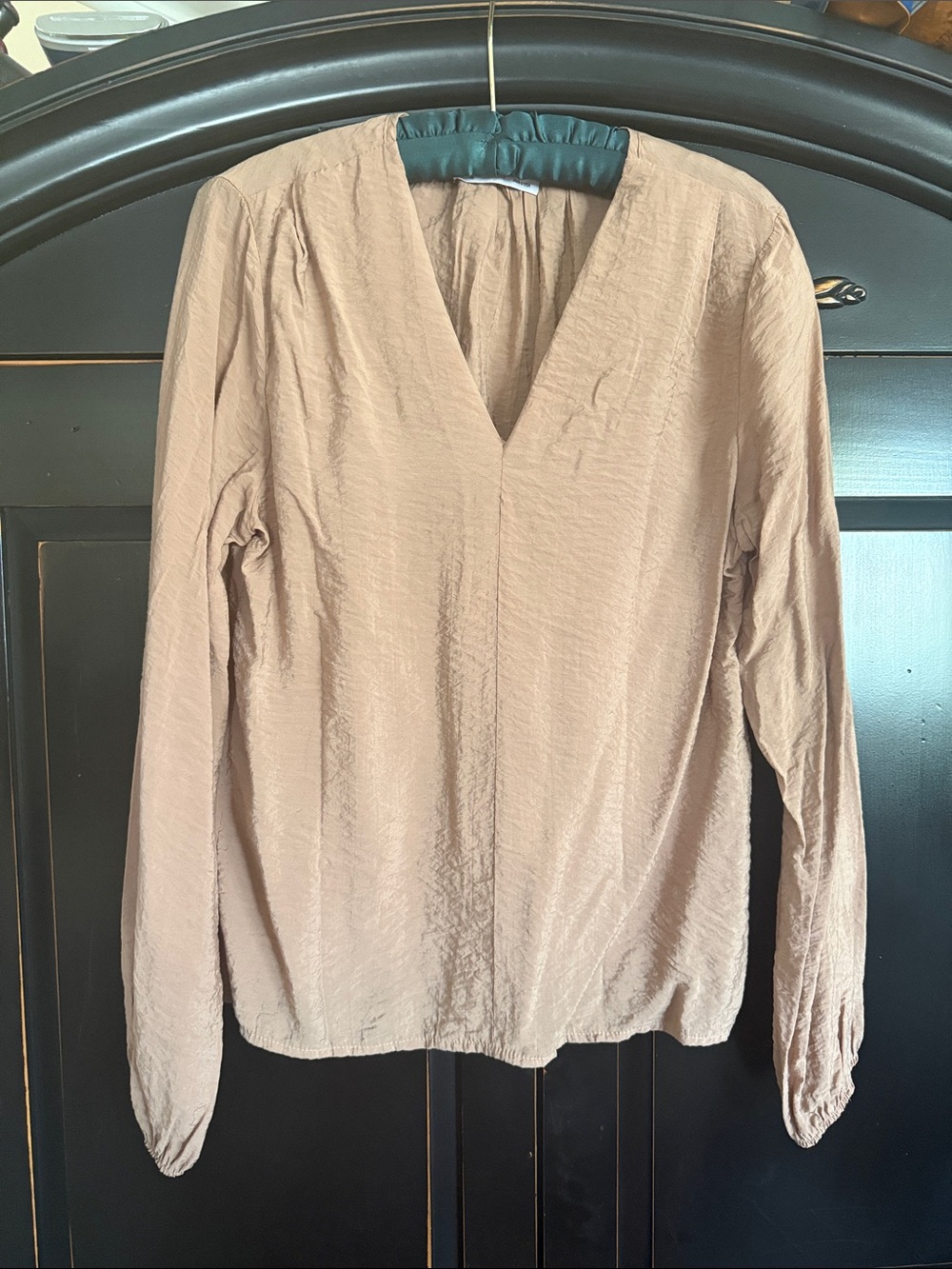 Long-Sleeve V-Neck Blouse in Taupe
